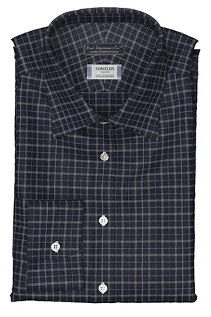 SOMELOS_FLANNEL ネイビー×グレー＆ブルー格子柄(PN-Y99555)