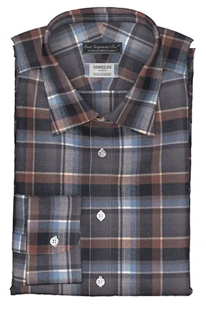 SOMELOS_FLANNEL ブラウン×グレー＆サックス格子柄(PN-Y99560)