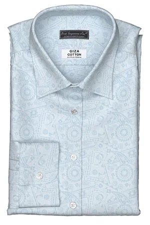 GIZA 100/2ply サックス ペイズリー柄ドビー(Y101760)