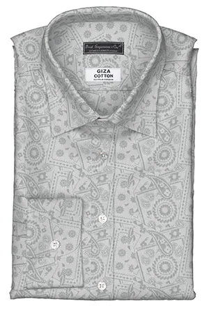 GIZA 100/2ply グレー ペイズリー柄ドビー(Y101762)