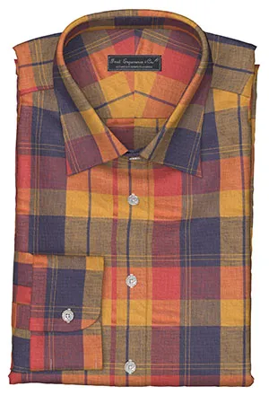 MADRASイエロー ネイビー　オレンジ チェック(SW102190)