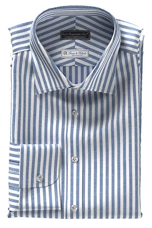 GRANDI&RUBINELLI 綿麻ネイビー ボールド ストライプ(Y102355)