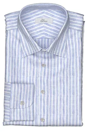 Albini リネン　サックス白抜きストライプ(Y102973)