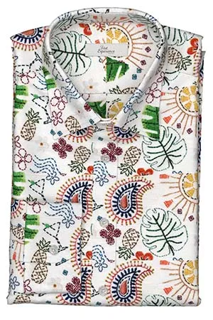 TEXTA リネン　刺繍風プリント(Y102979)