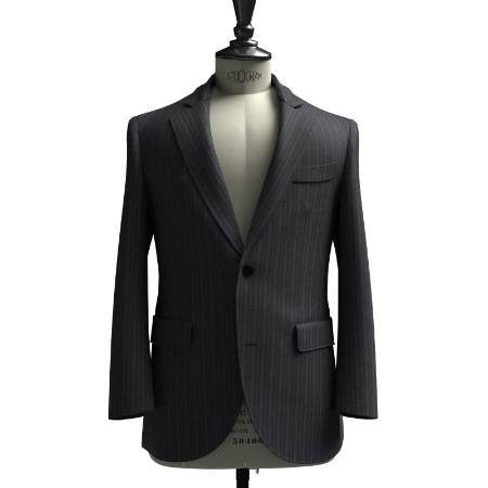 LORO PIANA Super120グレー×ブルーストライプ(AK103757)